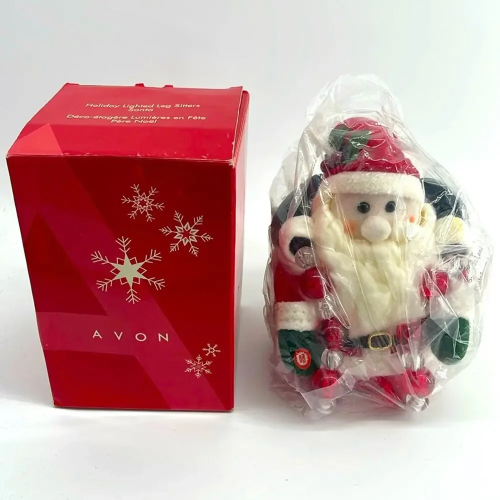 NIB Vintage Avon Holiday Lighted Leg Sitters Santa Christmas Holiday decor